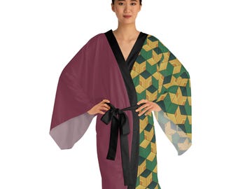 Long Sleeve Giyu Tomioka Inspired Kimono Robe (AOP)