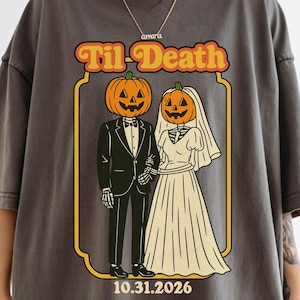 Custom Bride Halloween Shirt, Bride and Groom Halloween Shirts, Halloween Newlywed Shirts, Comfort Colors Matching Couple Wedding Gift