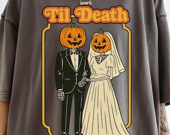 Custom Bride Halloween Shirt, Bride and Groom Halloween Shirts, Halloween Newlywed Shirts, Comfort Colors Matching Couple Wedding Gift