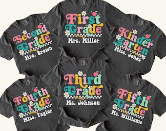 Comfort Colors Teacher Team Shirts, Custom Back to School Teacher Shirt, Retro Grade Level Staff Teacher Shirts, Kindergarten Elementary