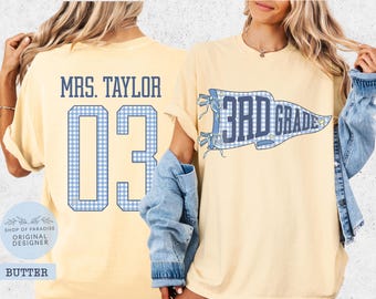 Camisetas para equipos de profesores, camiseta de regreso a clases con estampado de cuadros y colores cómodos, camisetas para equipos por nivel de grado, regalo para profesores, primero, segundo, tercero, cuarto y quinto grado.