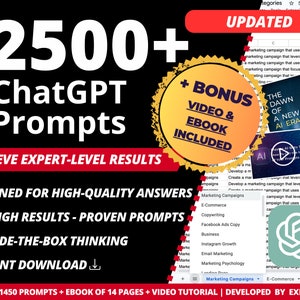 2500 ChatGPT Prompts | Unlock the Power of AI with ChatGPT Prompts | Prompts for Targeted Results | Strategies for Success | Bonus Included