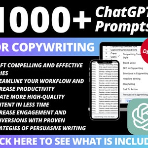 Más de 1000 indicaciones de ChatGPT para redacción de textos publicitarios / Plantillas de redacción de textos publicitarios / Ayuda para la redacción / Redactor de contenido digital / Conversión de descripciones de productos / Textos