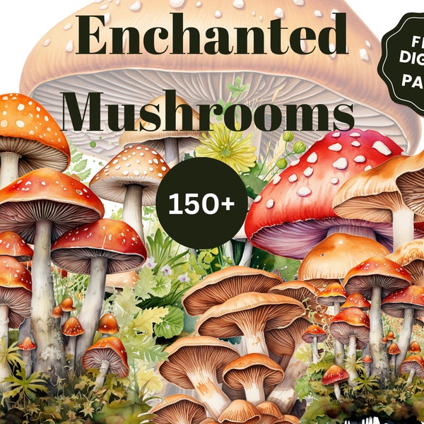 Plus de 150 champignons aquarelles | clipart champignon vénéneux nature forêt mignon format PNG | Papier numérique champignon | Papier numérique nature