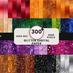 Glitter digitaal papier | ombre digitale glitter | regenboogglitter |naadloze metallic glittertexturen gouden glitter junk journal digitale papieren