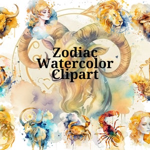 Zodiac signs Clipart | Zodiac Horoscope Watercolor | PNG | Aquarius, Aries, Cancer, Capricorn, Gemini, Leo, Libra, Pisces, Scorpio