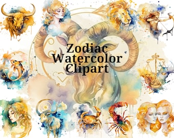 Zodiac signs Clipart | Zodiac Horoscope Watercolor | PNG | Aquarius, Aries, Cancer, Capricorn, Gemini, Leo, Libra, Pisces, Scorpio