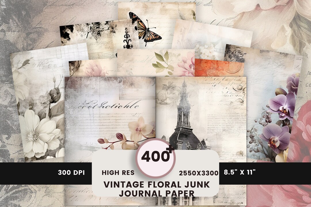 Vintage Floral Journal Pages, Junk Journal Kit, Printable Shabby Pages ...