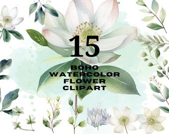 Wildblumen | Wildblumen Clipart | Aquarell-Set | Frühlingsblumen Blätter | für Einladungen | Karten | PNG-clipart