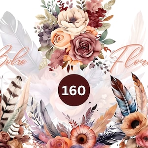 Boho Floral Clipart / Boda de terracota / Clipart de boda / Clipart de acuarela / Boho Clipart / Premade Clipart / clipart sublime