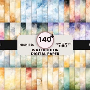 140 Watercolor digital paper | rainbow colors gradient|  water colour background textures | bright pastel printable watercolor texture