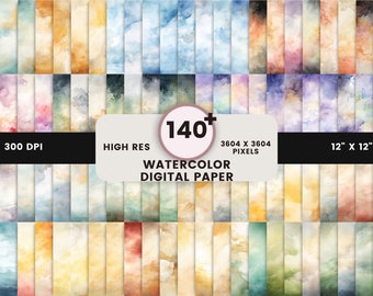 140 Watercolor digital paper | rainbow colors gradient|  water colour background textures | bright pastel printable watercolor texture
