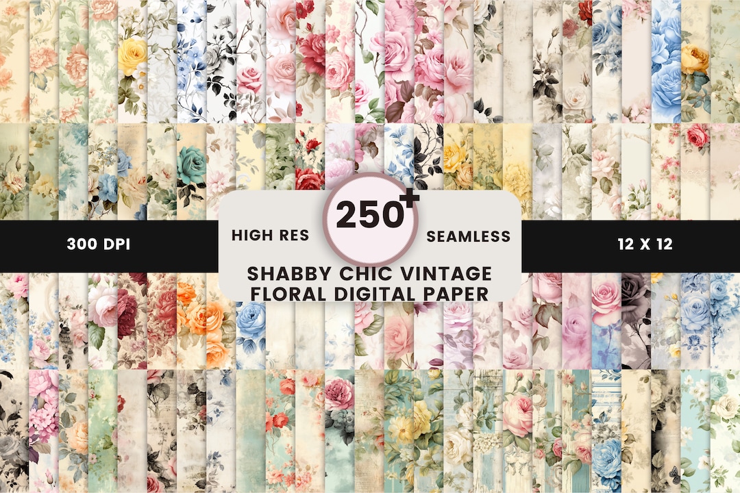 Scrapbook Paper in Floral Vintage Style, Vintage Digital Paper A4 for