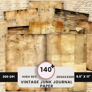 Alte handschriftliche Junk-Journal-Seiten, handgeschriebenes Vintage-Papier zum Ausdrucken, digitales Scrapbook-Papier-Kit, neutrale Ephemera, Distressed Collage Sheet