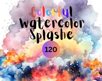 120 unique watercolor splashes, Watercolor Clipart, Watercolor, Textures, Blobs, Shapes, png bundle, digital art