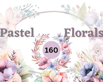 Pink pastel floral clipart | pastel florals | Watercolor Floral | Wildflowers clipart | pastel flowers | Floral Borders | Wedding Clipart