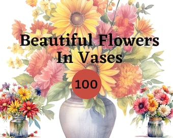 100 watercolor illustrations of flowers in vases | digital download | digital clipart | digital crafting|flower bouquet| wildflowers in vase