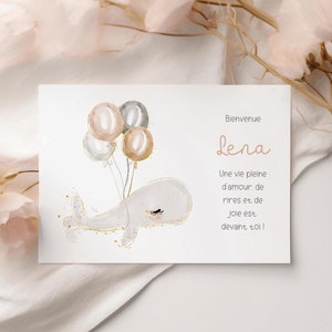 Carte de félicitations de naissance personnalisée – Félicitations naissance avec prénom - Bienvenue bébé - Print, baleine fille ou garçon