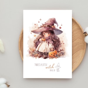 Carte Postale mignonne pour Halloween à offrir, Cartes postales petite sorcière pour décorer, Cadeau sorcière Halloween kawaii, print A6