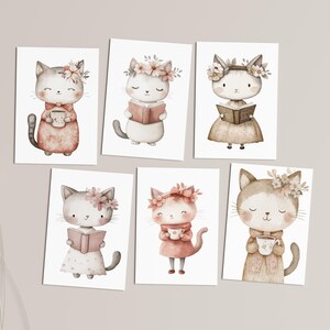 Carte Postale chats à offrir pour Noël, Lot de Cartes postales hiver tendres et douces pour décorer, chats mignons, fleurs print A6