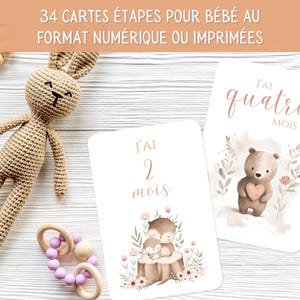 Cartes Etapes pour Bébé, 34 cartes étapes et cartes premières fois, PDF ou imprimées, coloris orangé et doux, mixte