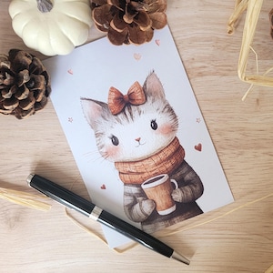 Herbstpostkarte mit Katzen zum Verschenken, Jahreszeitliche Postkarten zum Dekorieren, Thanksgiving Geschenk, Katzenliebhaber, A6 Druck