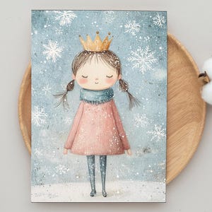 Carte Postale Princesse des Neiges à offrir, Carte postale féérique petite fille, Princesse d'hiver, Magie de Noël