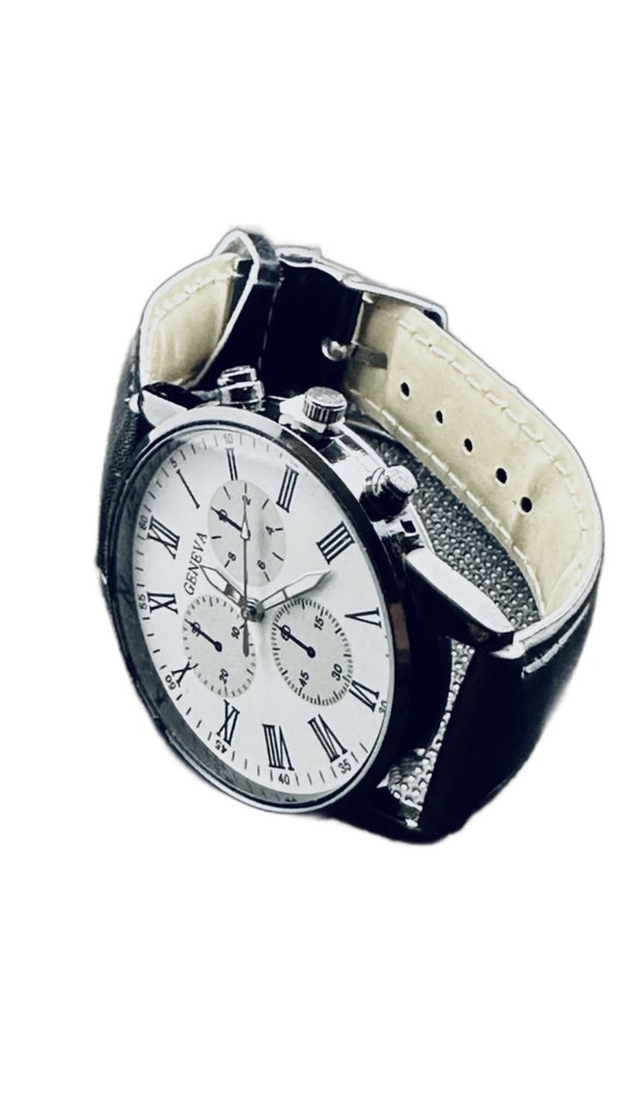 Geneva Black Leather Strap Watch Modern Classic Design Men main image 4