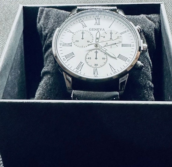 Geneva Black Leather Strap Watch Modern Classic Design Men main image 2