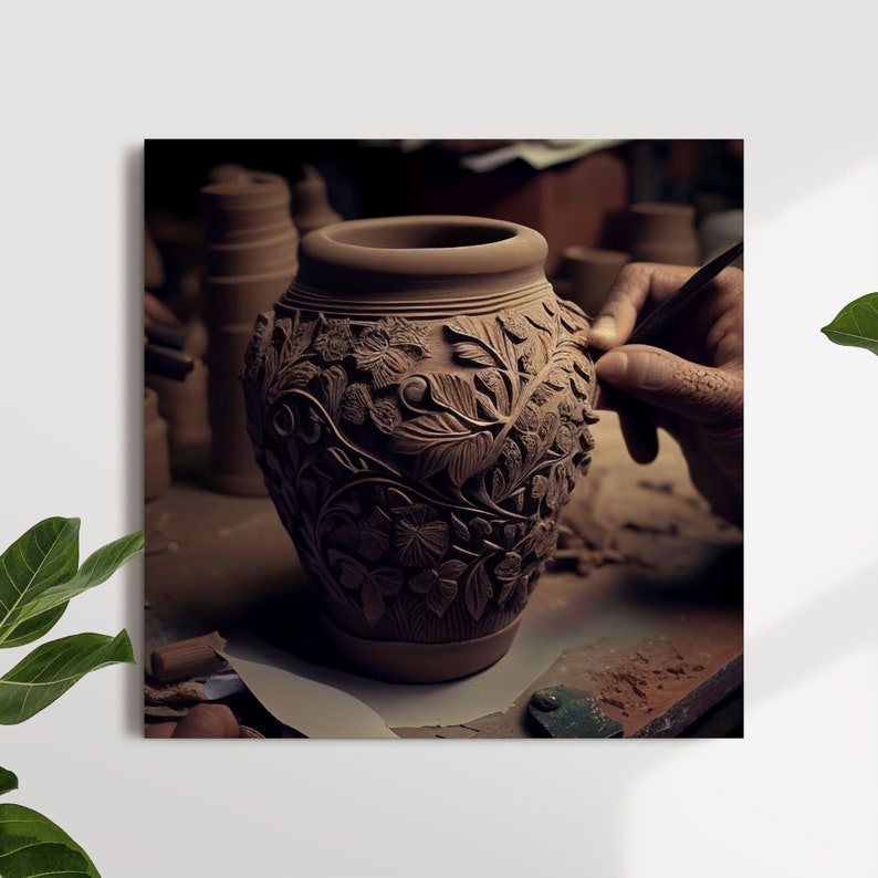 Clay Pottery Art Print, Hand Designed Clay Pot, Digital Download ...