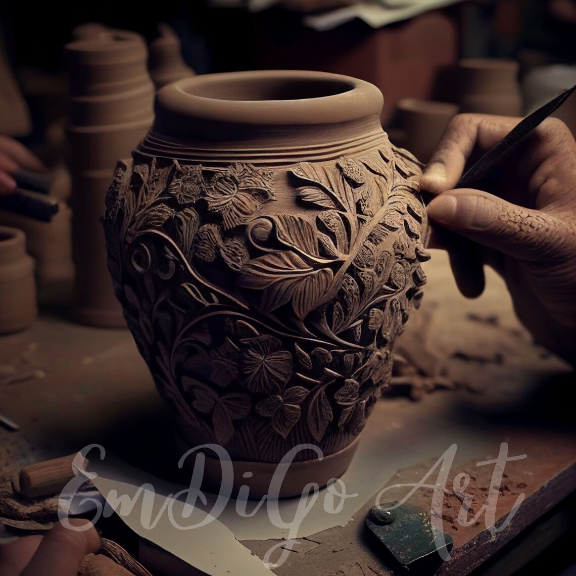 Clay Pottery Art Print, Hand Designed Clay Pot, Digital Download ...