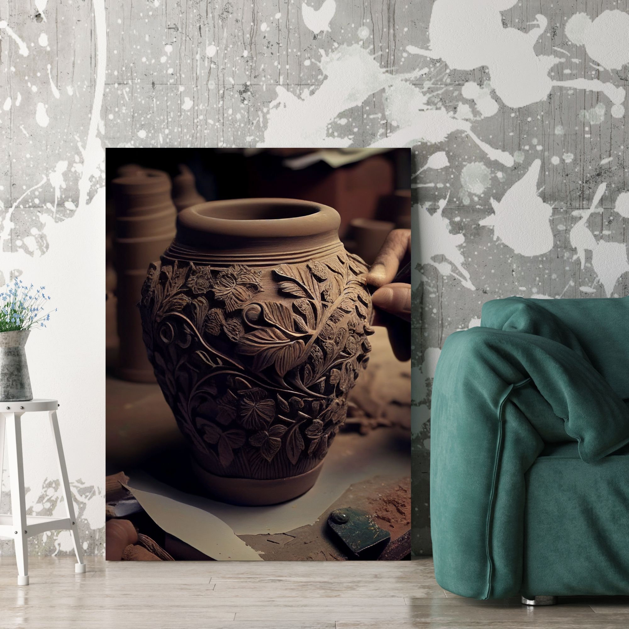 Clay Pottery Art Print, Hand Designed Clay Pot, Digital Download ...