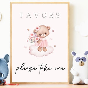Minimalist Favors Sign Printable, Pink Teddy Bear Favor Sign, Baby Shower Decor,Please Take One Party Favor Sign, Thank You For Coming Sign