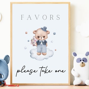 Minimalist Favors Sign Printable, Blue Teddy Bear Favor Sign, Baby Shower Decor,Please Take One Party Favor Sign, Thank You For Coming Sign