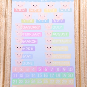 Calendar sticker sheet, Pig sticker, cute sticker, waterproof sticker, laptop sticker, planner sticker, journal sticker, vinyl sticker