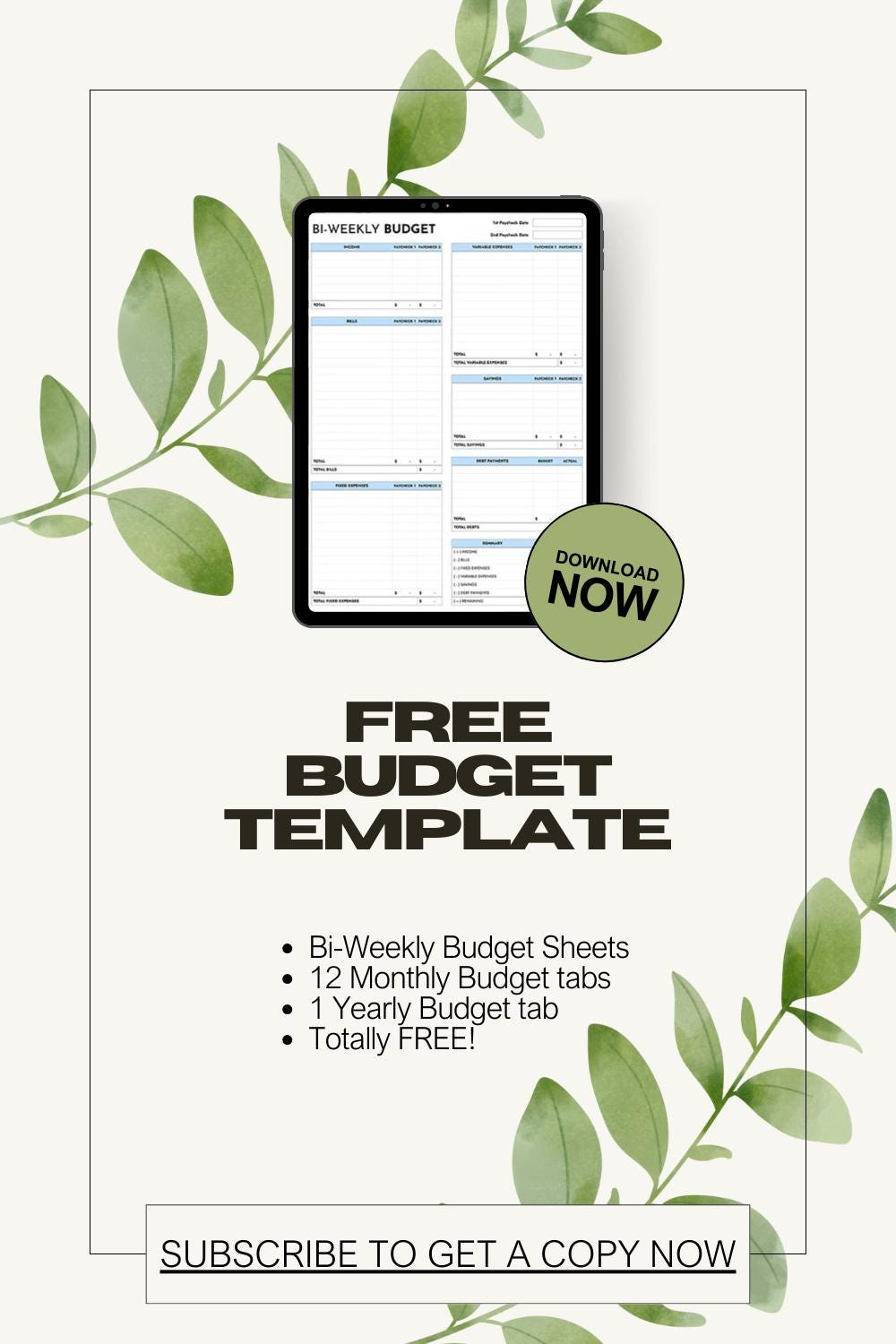 FREE Budget Template | Beginner Friendly Easy-to-Use and Customizable | BI-WEEKLY Budget Spreadsheet | By Month & Year | No Purchase Require