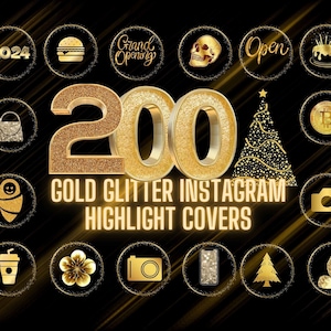 Black and Gold Instagram Highlight Covers -Golden Shimmer Glitter IG icons - Insta Story Cover-Instagram Gold Highlights with Glitter Ring