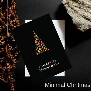 Pak elegante zwarte gevouwen kerstboomkaarten - Kerstboomwenskaart - unieke minimale kleurrijke kerstboom