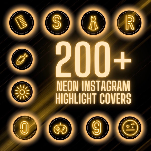 Instagram Highlights Cover - Neon Insta Story Cover Photos - Neon Gold and Black Instagram Highlight Covers - IG Icons Best for Bussiness