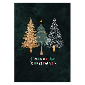 Elegant Green And Gold Christmas Tree Card Set - Festive Greetings For The Holidays, Unique Shimmer Xmas Tree Card-