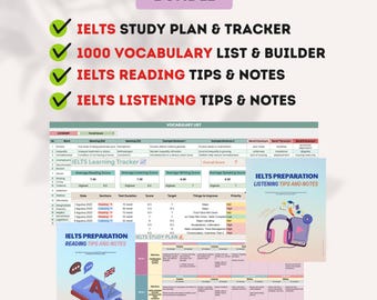 BUNDLE IELTS Study Planner: Study Tracker, Tips & Strategies, 1000 Vocabulary List