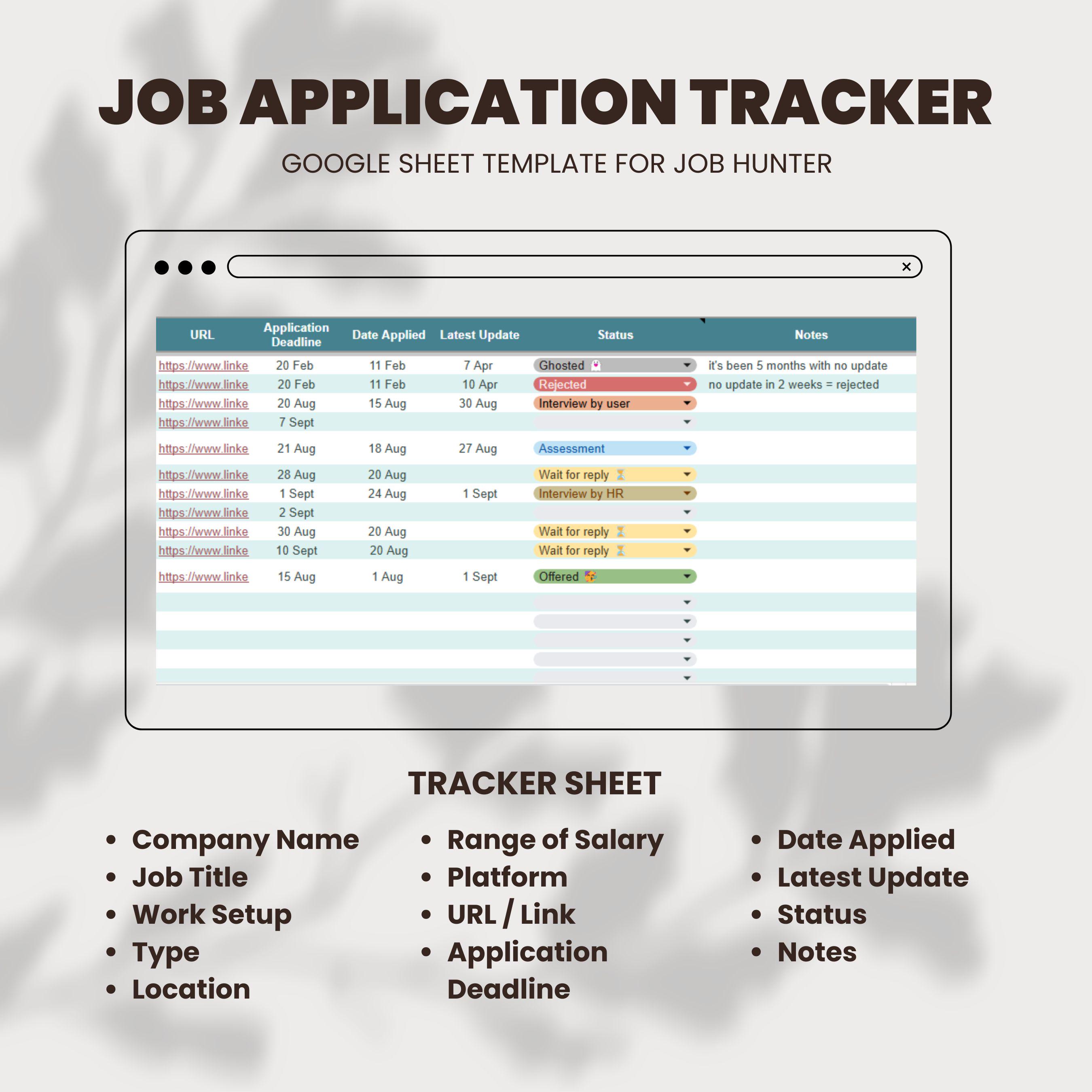 Application Tracker Format Job Application Tracker: Google Sheets Template (digital Download) - Etsy