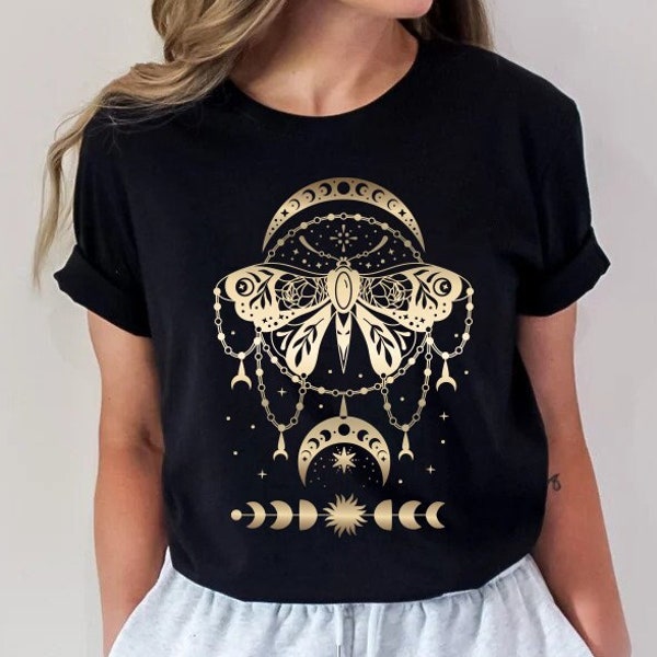 Celestial Butterfly Shirt, Mystic Sun And Moon Shirt,  Mystical Moon Phase T-Shirt, Sun And Moon Stars Shirt, Celestial Shirt, Crystal shirt