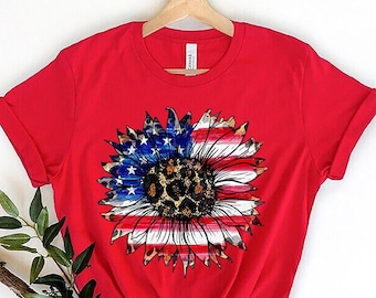 American Flag Sunflower Shirt, 4th of July Tee