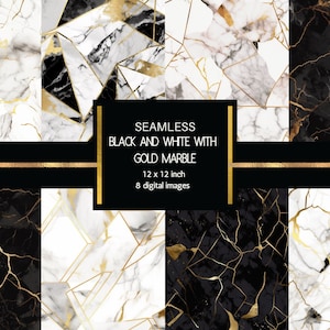 Seamless Gold Black and White Marble Digital Paper Pack - seamless pattern, printable pattern, personal projects, commercial use
