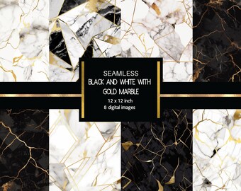 Seamless Gold Black and White Marble Digital Paper Pack - seamless pattern, printable pattern, personal projects, commercial use