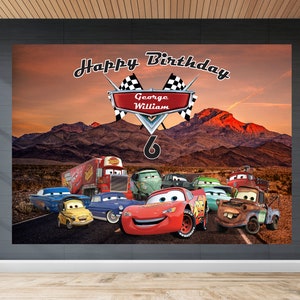 Cars Birthday Backdrop,Cars Birthday Banner,Cars Birthday Personalized,cars party,race car backdrop, Personalized Birthday Banner image 1