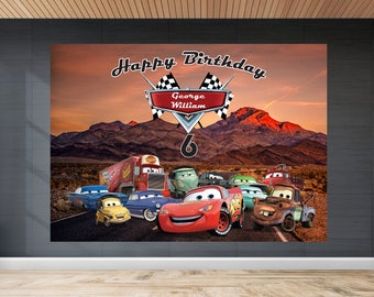 Fondo de cumpleaños de coches, banner de cumpleaños de coches, cumpleaños de coches personalizado, fiesta de coches, telón de fondo de coches de carreras, banner de cumpleaños personalizado