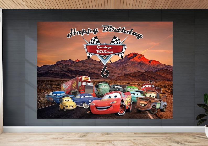 Cars Birthday Backdrop,Cars Birthday Banner,Cars Birthday Personalized,cars party,race car backdrop, Personalized Birthday Banner image 1