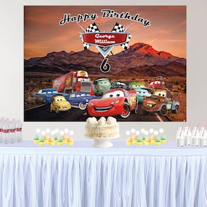 Cars Birthday Backdrop,Cars Birthday Banner,Cars Birthday Personalized,cars party,race car backdrop, Personalized Birthday Banner image 2